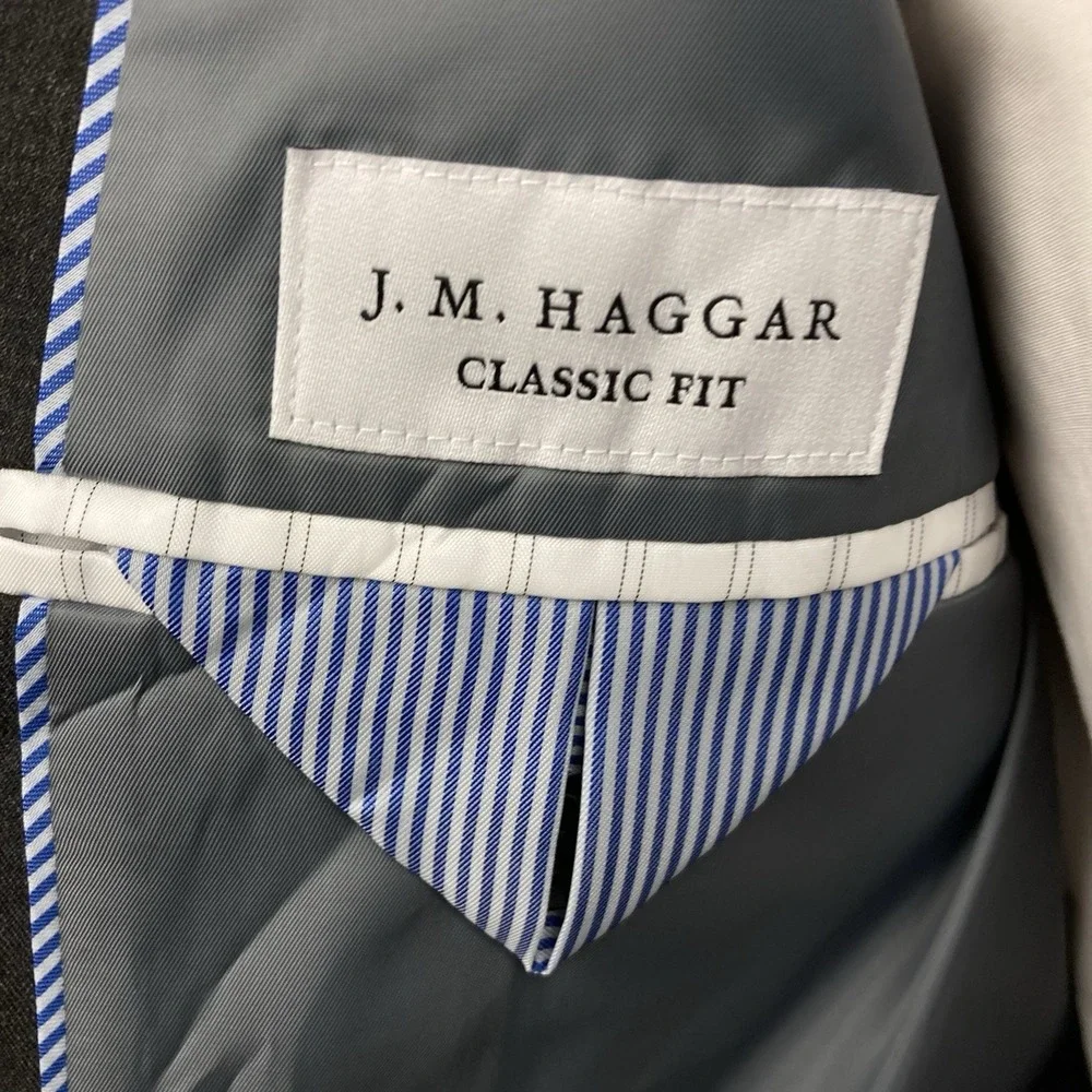 Haggar Mens 2-pc Suit Jacket Blazer 44R Pants 36W 32L Dark Gray Heather